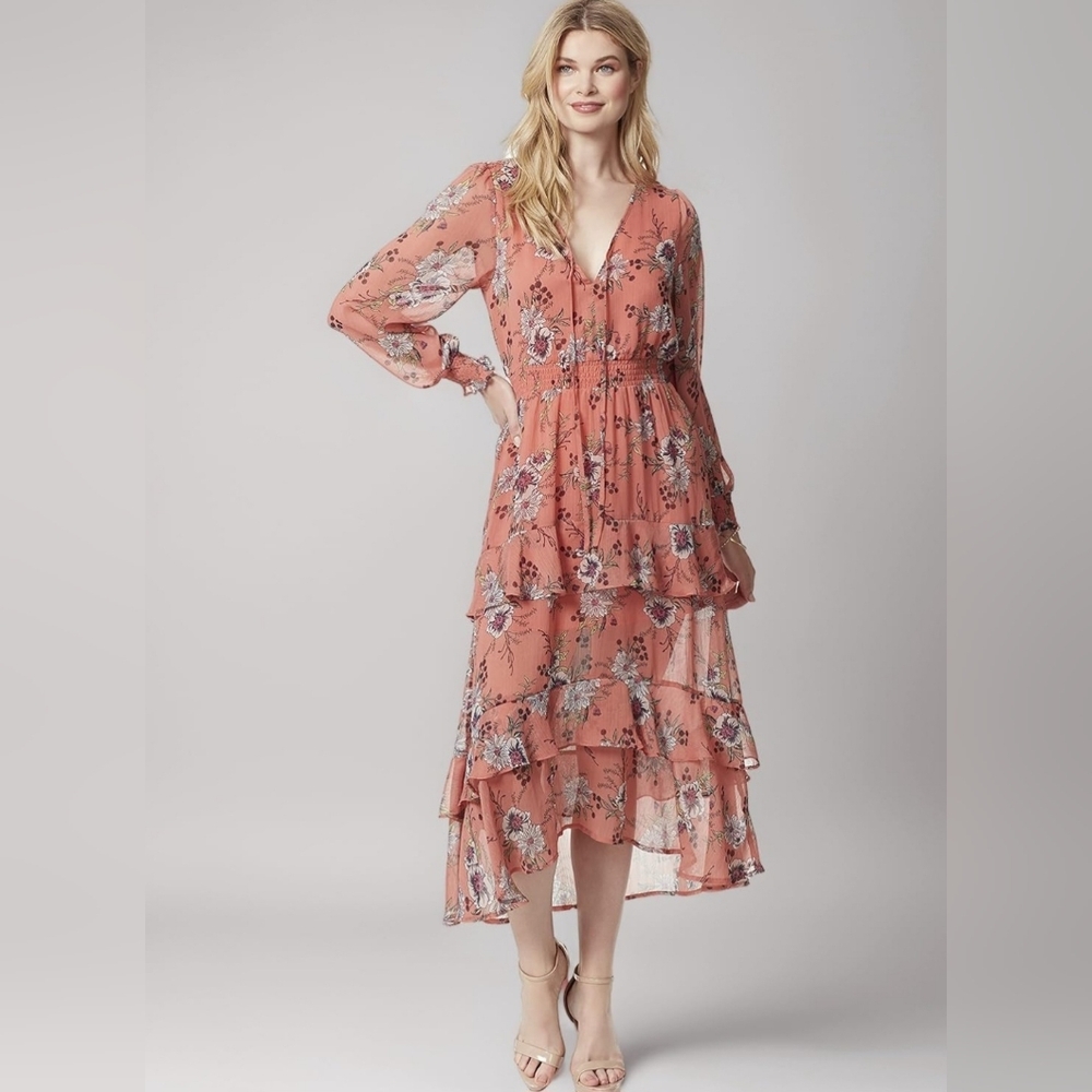 Jessica Simpson  Harmony Tiered Hi-lo Maxi Dress, Floral Burst - Desert Sand